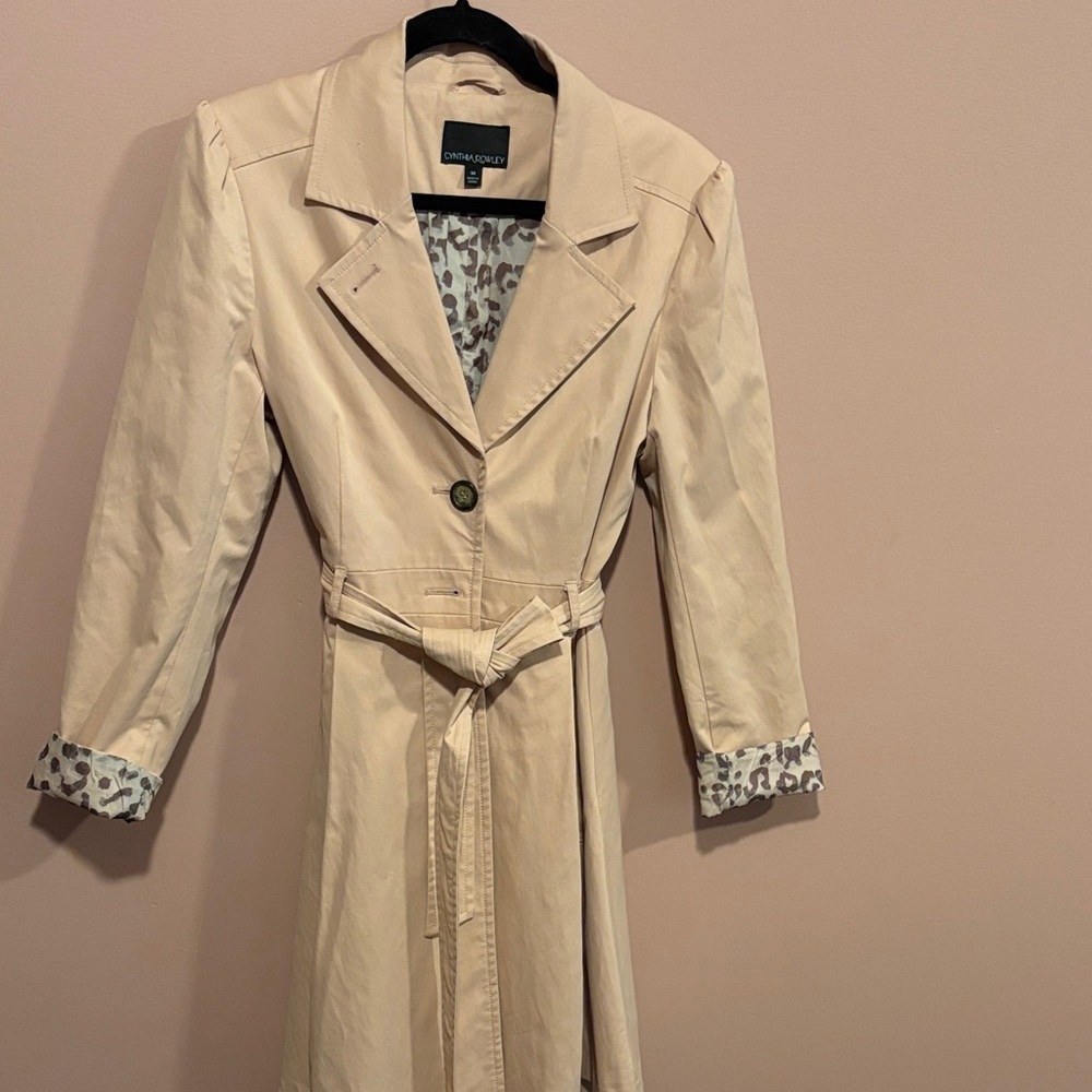 Cynthia Rowley Pale Pink Trench Coat with Animal Print